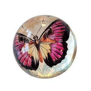 Beautiful Butterfly Glass Paperweight 3" Diameter Flat Bottom